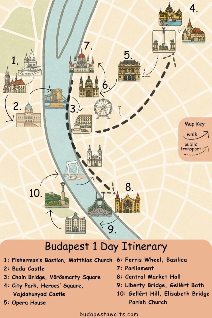 Budapest one day sightseeing plan sketch
