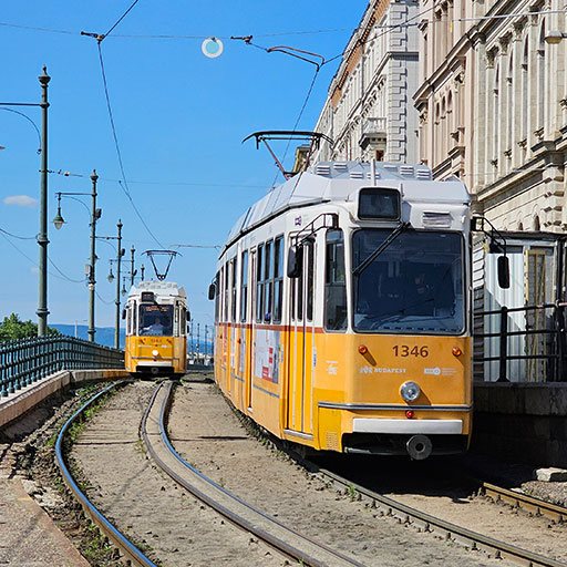 traditional yellow trams in Budapest