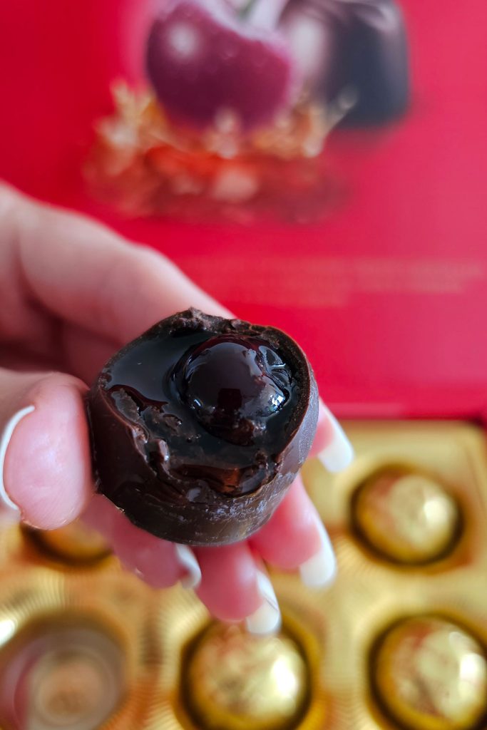 cognac cherry dessert, a whole sour cherry soaked in cognac