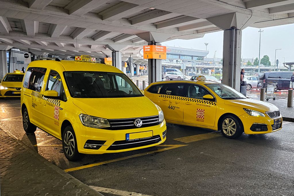 Yellow taxis at Budapest Airport