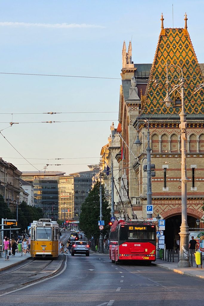 tram and trolleybus at Fővám tér in Budapest