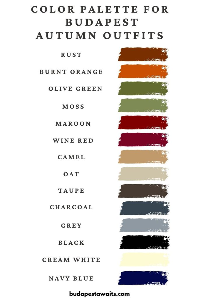 Color palette for Budapest Fall Outfits