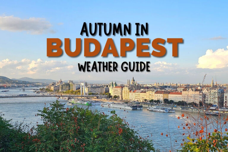 Budapest's landscape during autumn with golden lights and colorful trees
