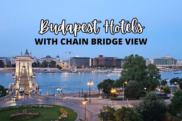 hotel buildings along the Danube river near the Chain Bridge in Budapest