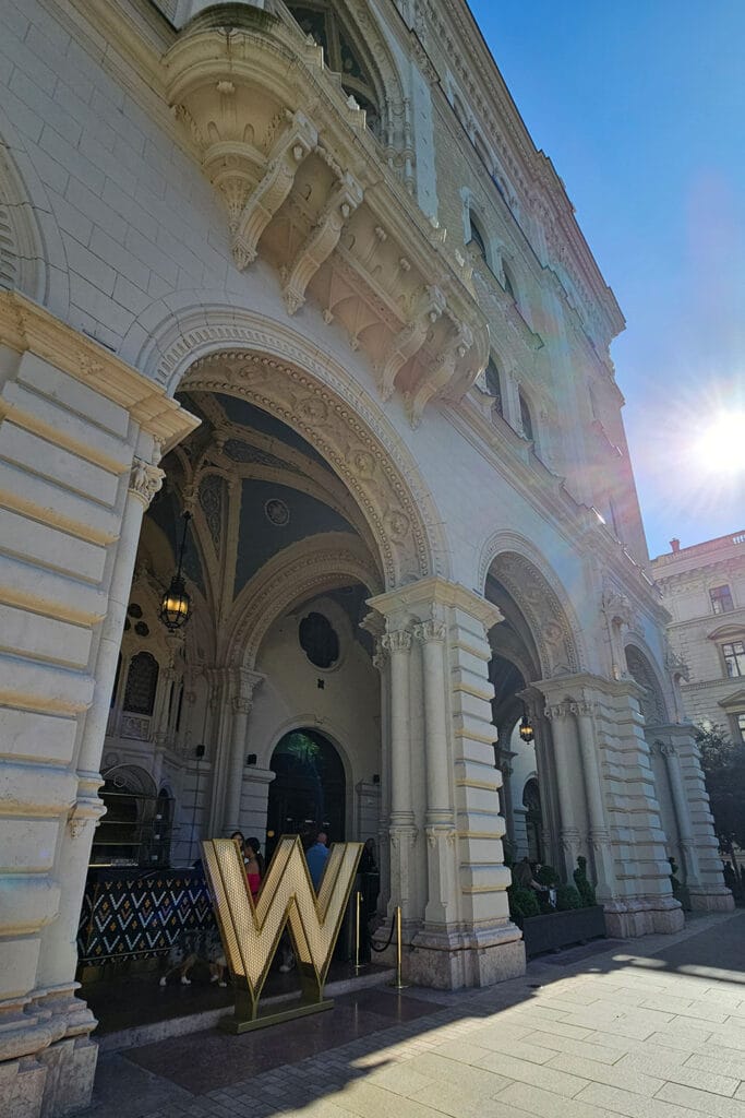 W sign in front of W Hotel in Budapest