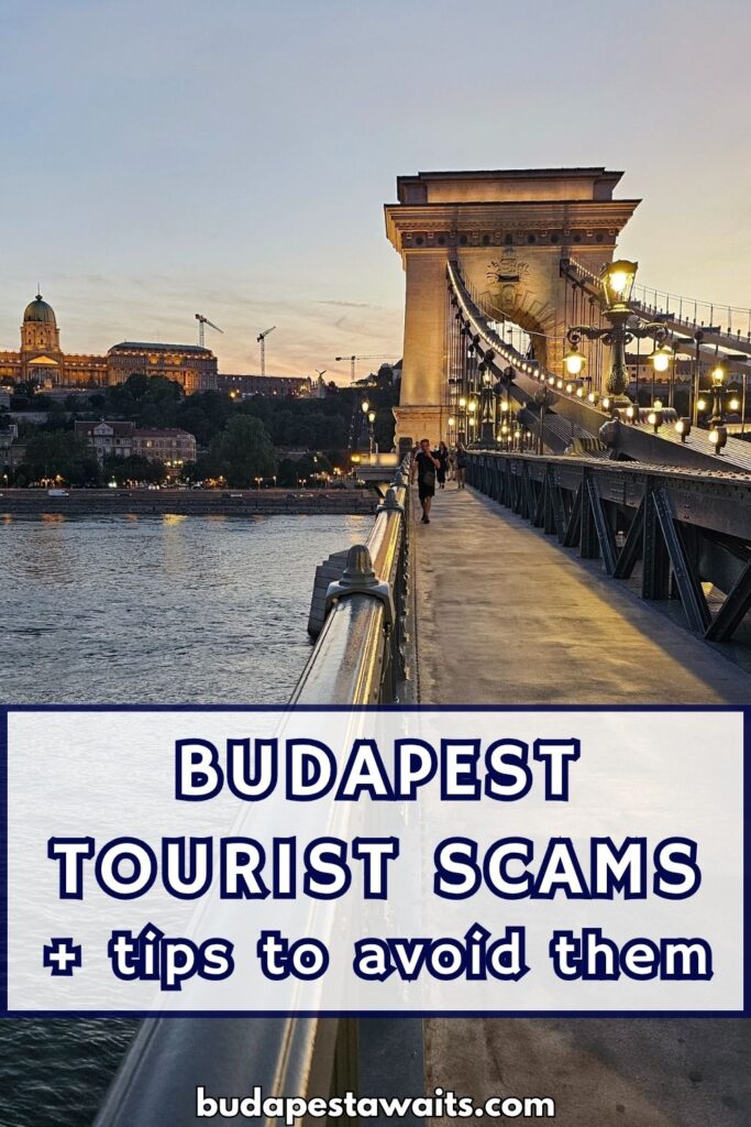 walking through Budapest Chain Bridge at dusk
