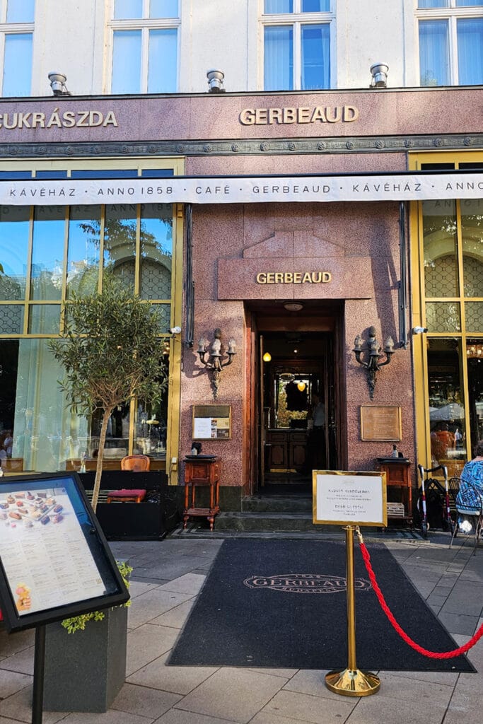 the entrance of Gerbeaud Cafe Budapest