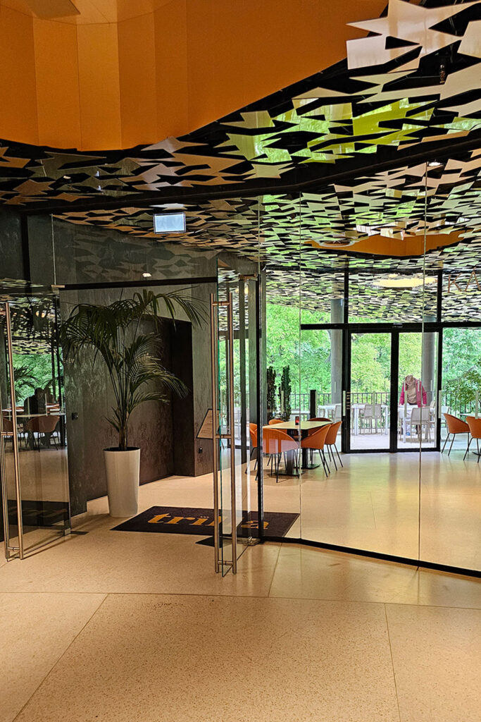 entrance of Trilla Bistro inside House of Music in Budapest