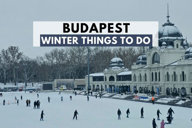 people ice skating on Budapest City Park Ice Rink in winter