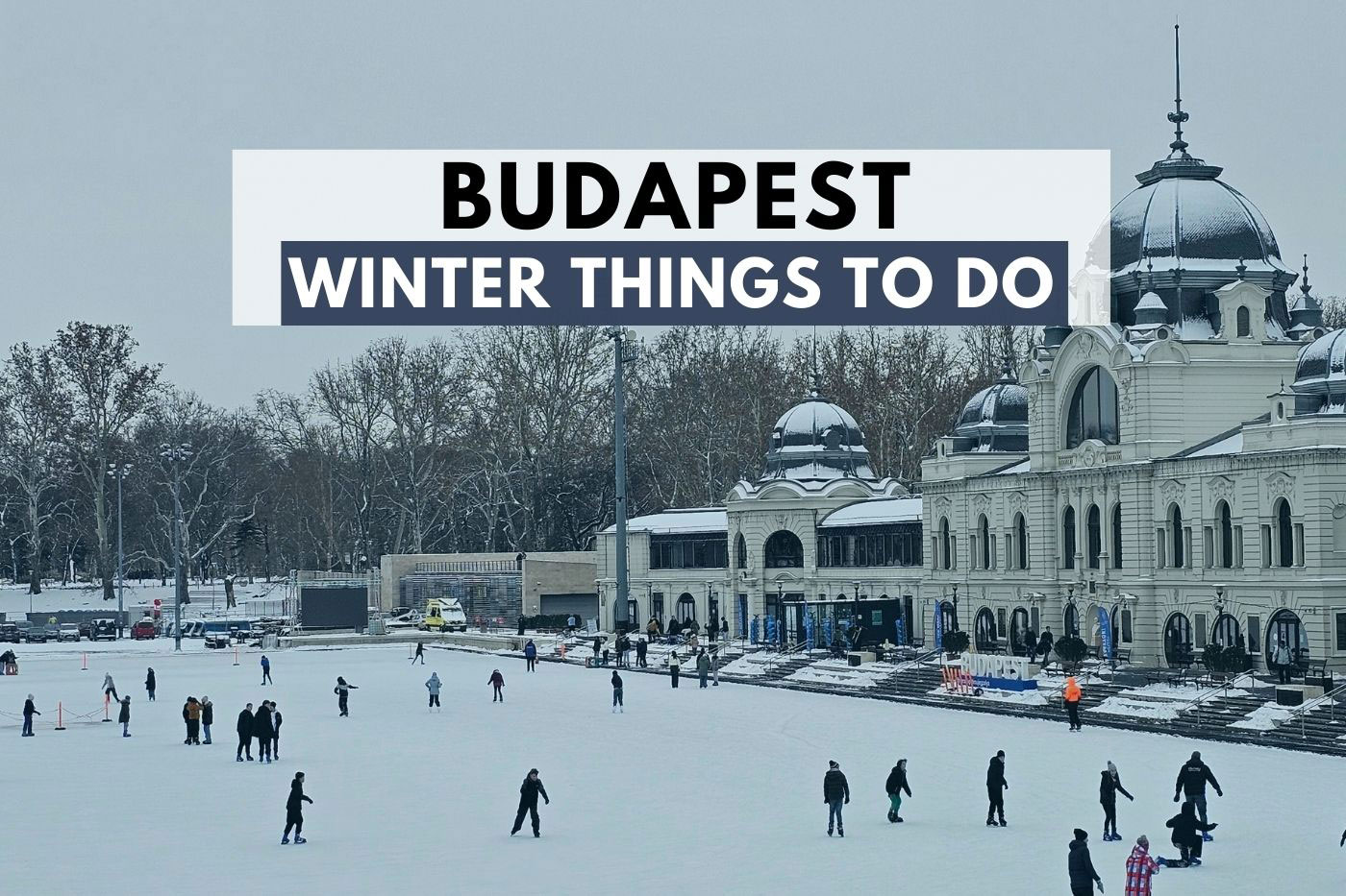 people ice skating on Budapest City Park Ice Rink in winter
