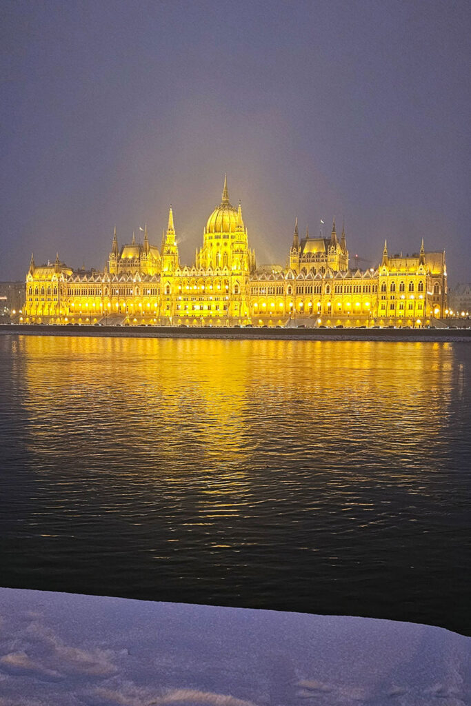 Hungarian Parliament night view from Batthyány Square